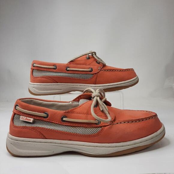 L.L. Bean Leather‎ Loafers Deck Shoes Peach Colored Women's Size 6M - Picture 3 of 10
